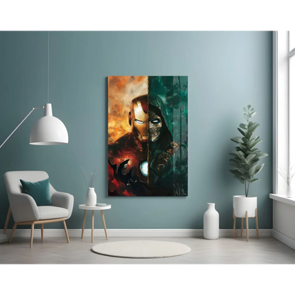 Epic Iron Man split canvas wall art in fiery red tones