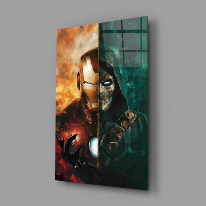Epic Iron Man vs Doctor Octopus split canvas wall art battle scene