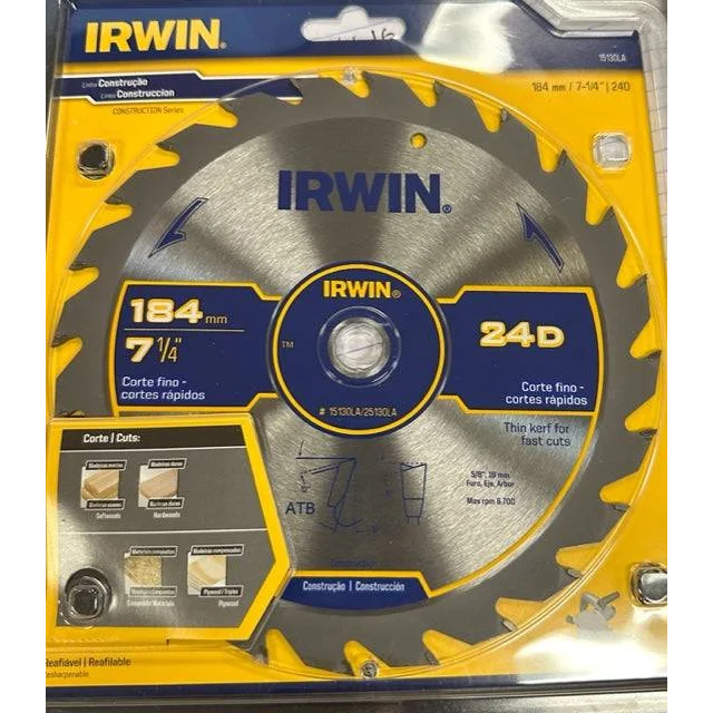 Irwin 24 Tooth Circular Saw Blade in package for fast, precise cuts