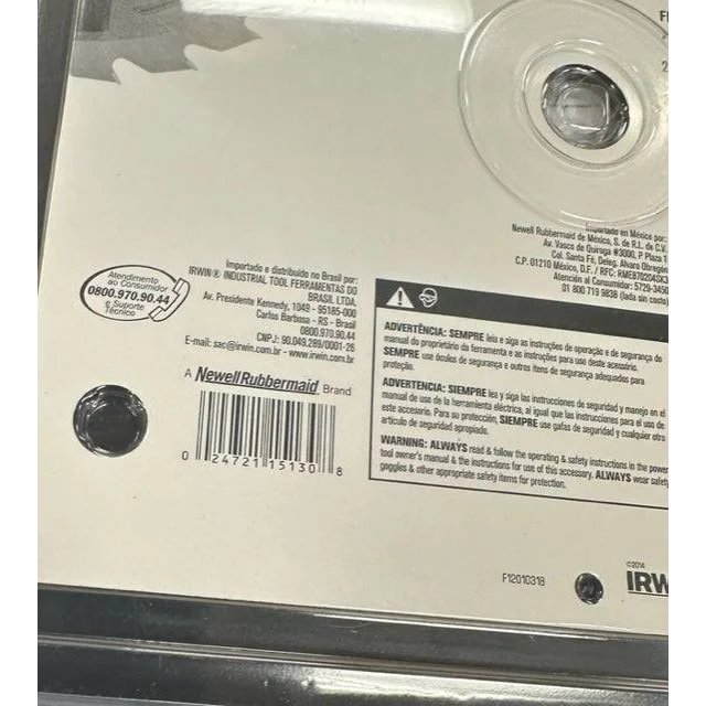 Irwin 24 Tooth Circular Saw Blade with safety instructions and product info in packaging