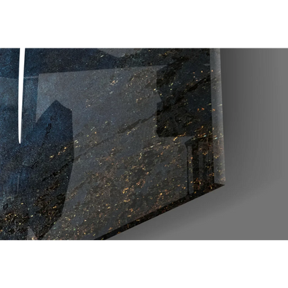 Stunning blue Arabic calligraphy glass wall art on black gold granite