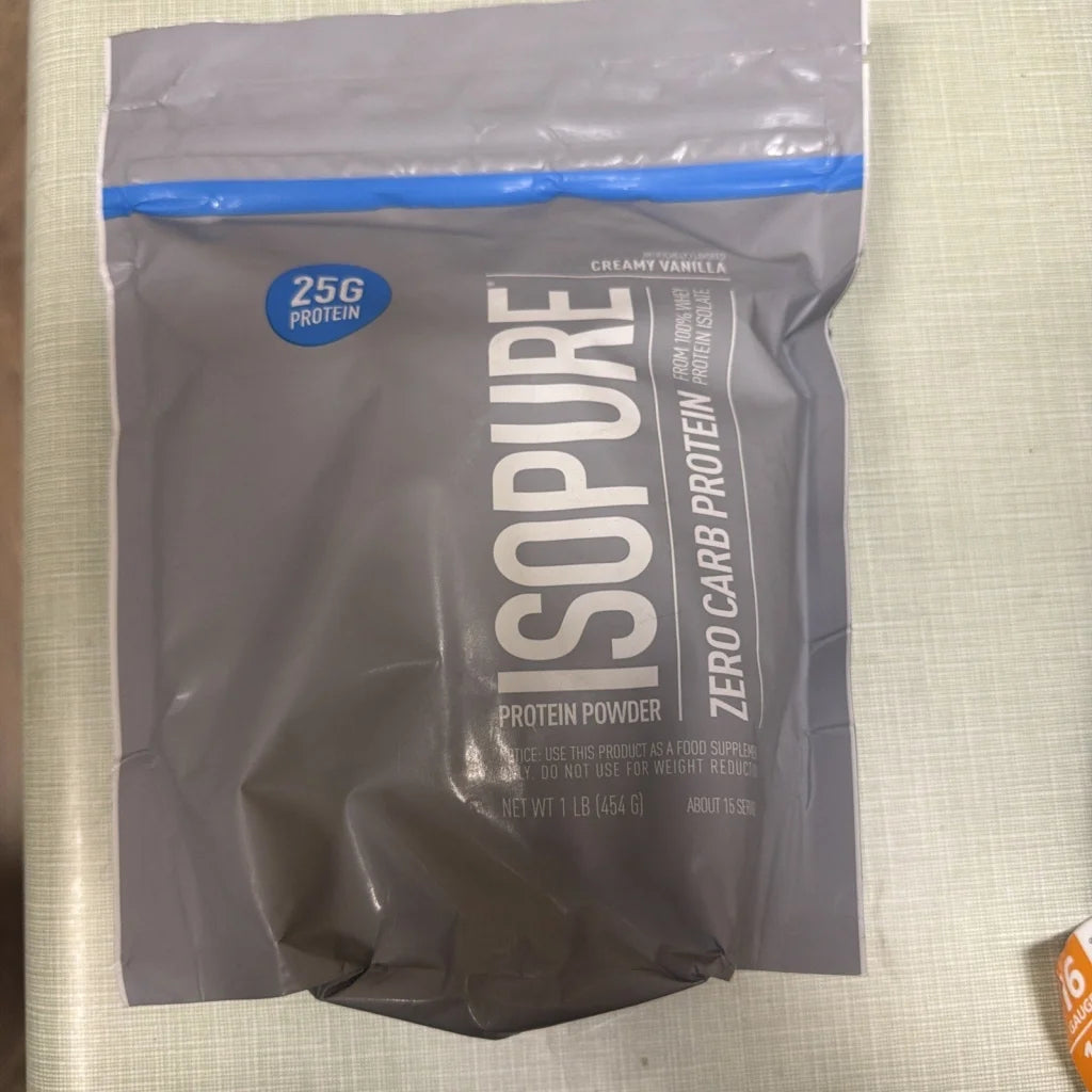 Isopure Zero Carb Whey Isolate Creamy Vanilla resealable bag, 25g protein