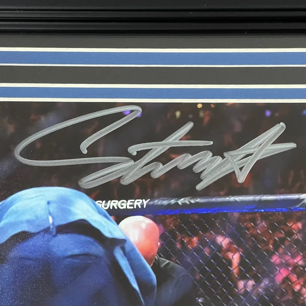 Israel Adesanya autographed deluxe framed 8x10 with blue boxing glove