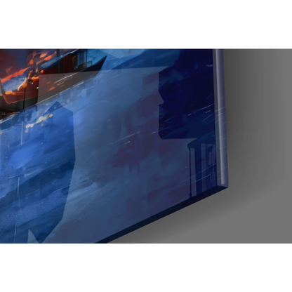 Stylized boat on twilight water in Istanbul sunset glass wall art