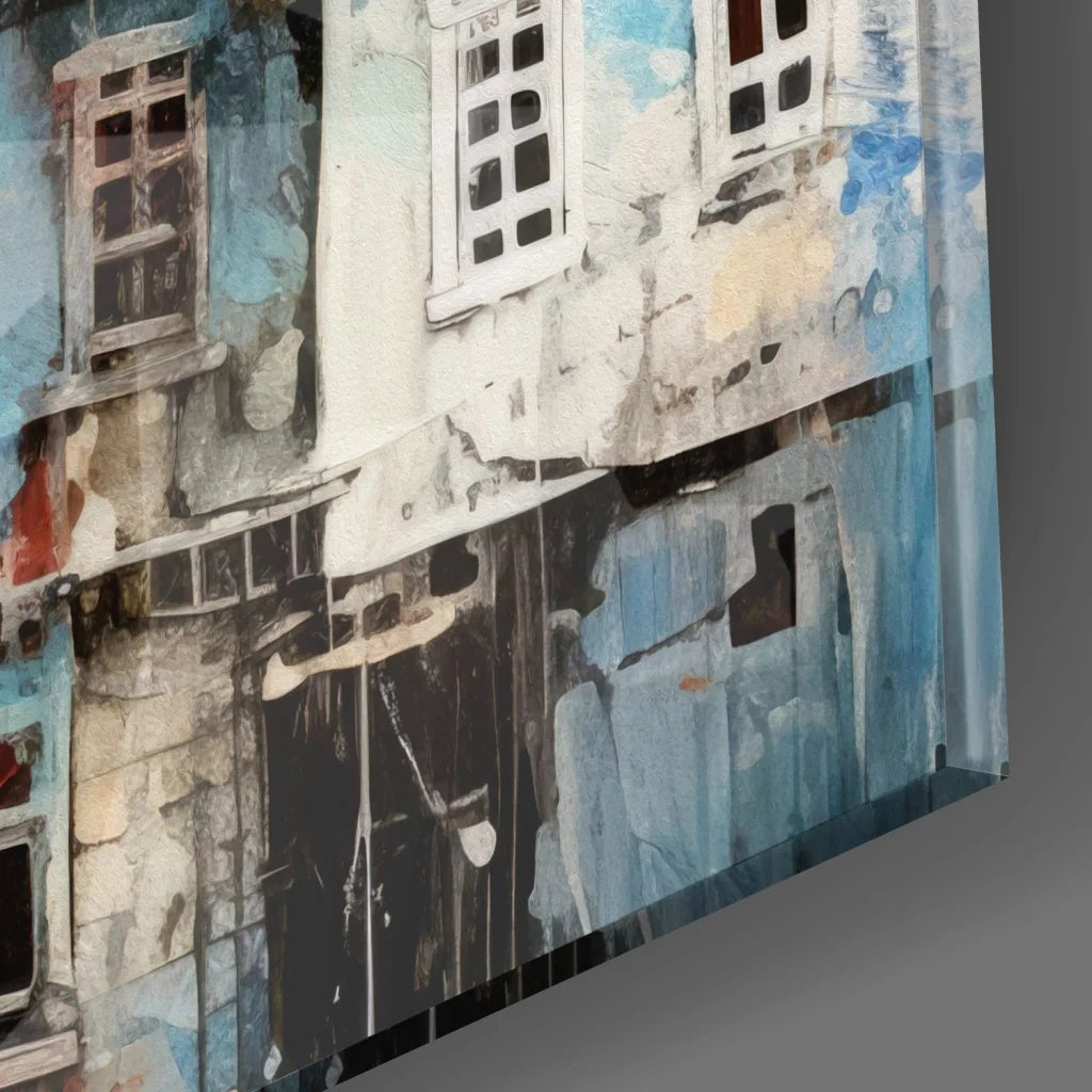 Blue Mosque tempered glass art of weathered facade