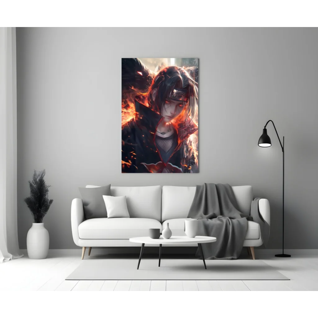 Fiery Itachi Uchiha anime glass wall art canvas print