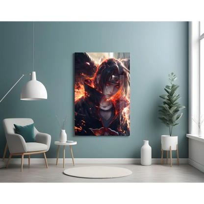 Itachi Uchiha fiery flames glass wall art canvas print