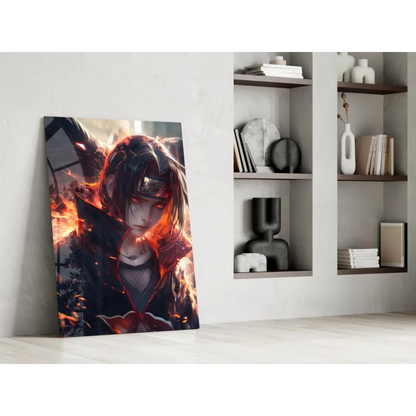 Itachi Uchiha fiery flames glass wall art canvas print