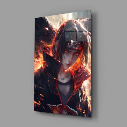Itachi Uchiha fiery flames glass wall art canvas print