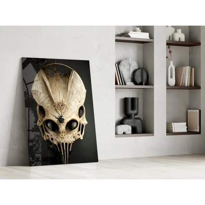Stunning cream skull with lace and spider on glass wall art print
