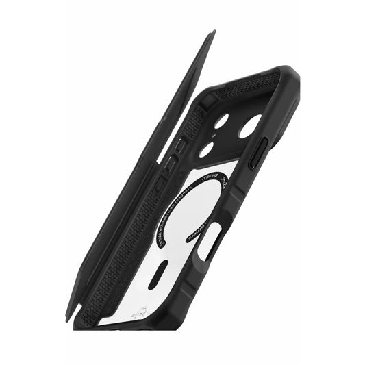 ITSKINS Hybrid R Folio protective phone case back: black white textured grip magnetic panel