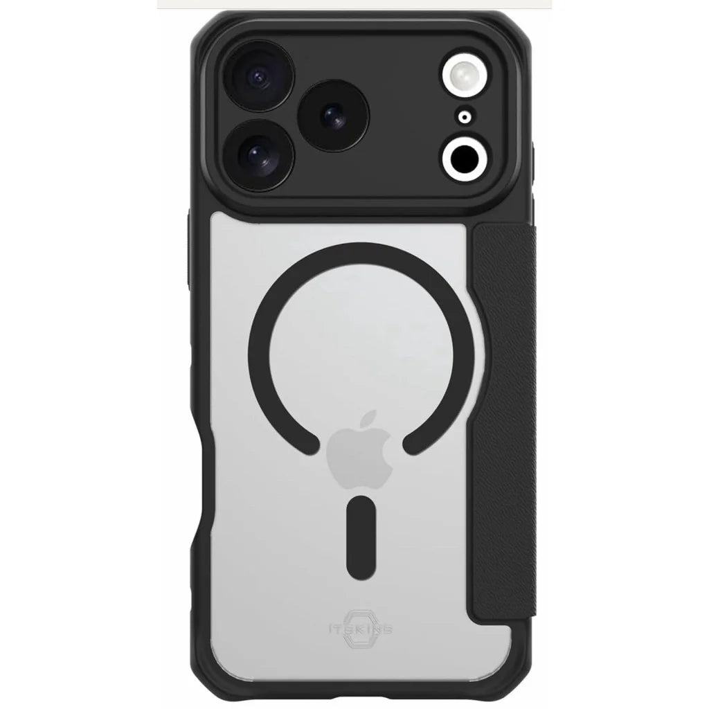 ITSKINS Hybrid R Folio protective phone case back: black magnetic ring design