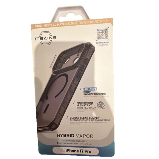 Itskins black hybrid vapor phone case for iPhone 17 Pro back with frosted back, glossy bumper, raised edges, drop protection