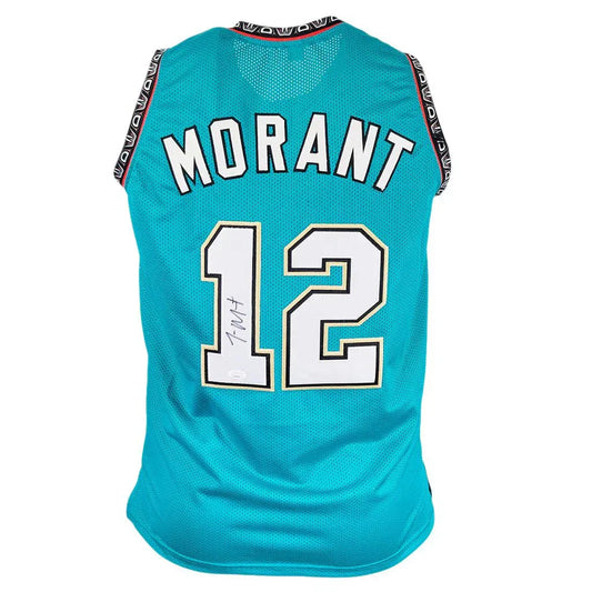 Back of Ja Morant autographed Memphis teal #12 custom jersey with signature