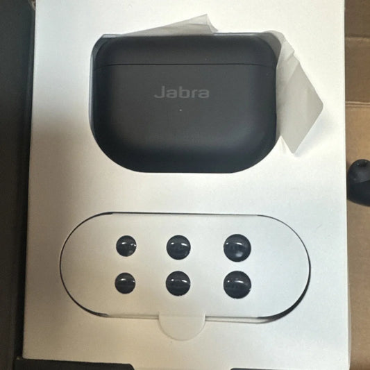 Jabra Elite 10 Titanium Black earbuds charging case, matte finish, silver logo