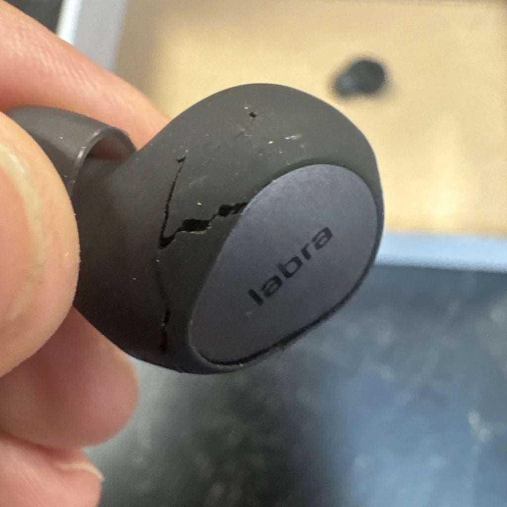 Cracked Jabra Elite 10 Titanium Black wireless earbud shell for parts