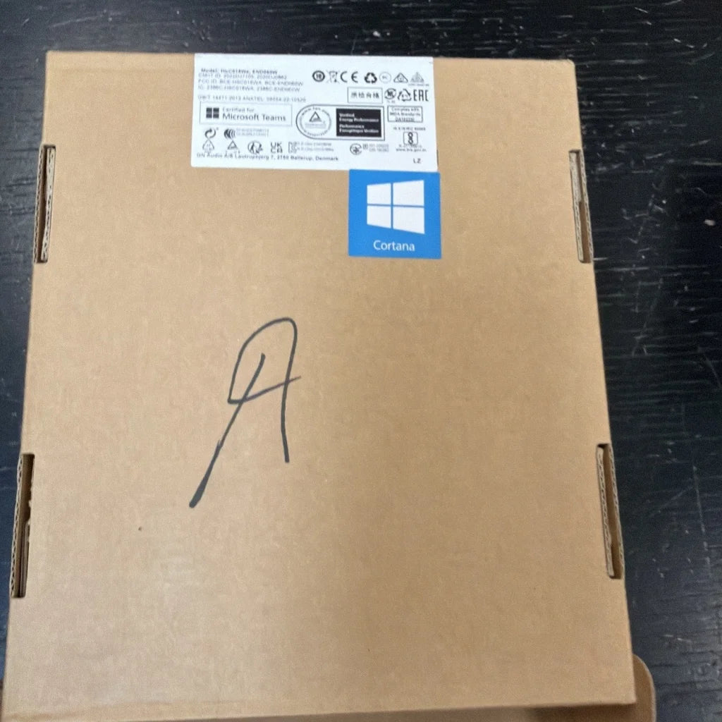 Jabra Evolve 65 SE mono wireless headset box with Cortana sticker