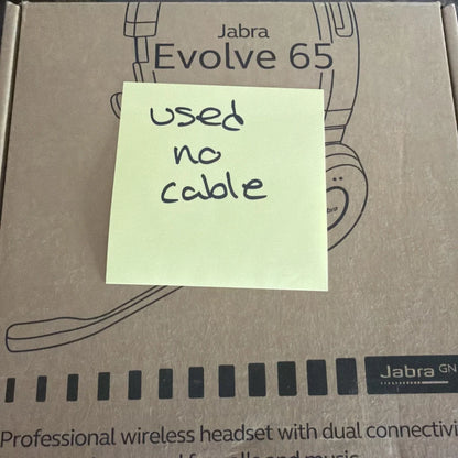 Jabra Evolve 65 SE mono wireless headset box used with yellow note cable-free