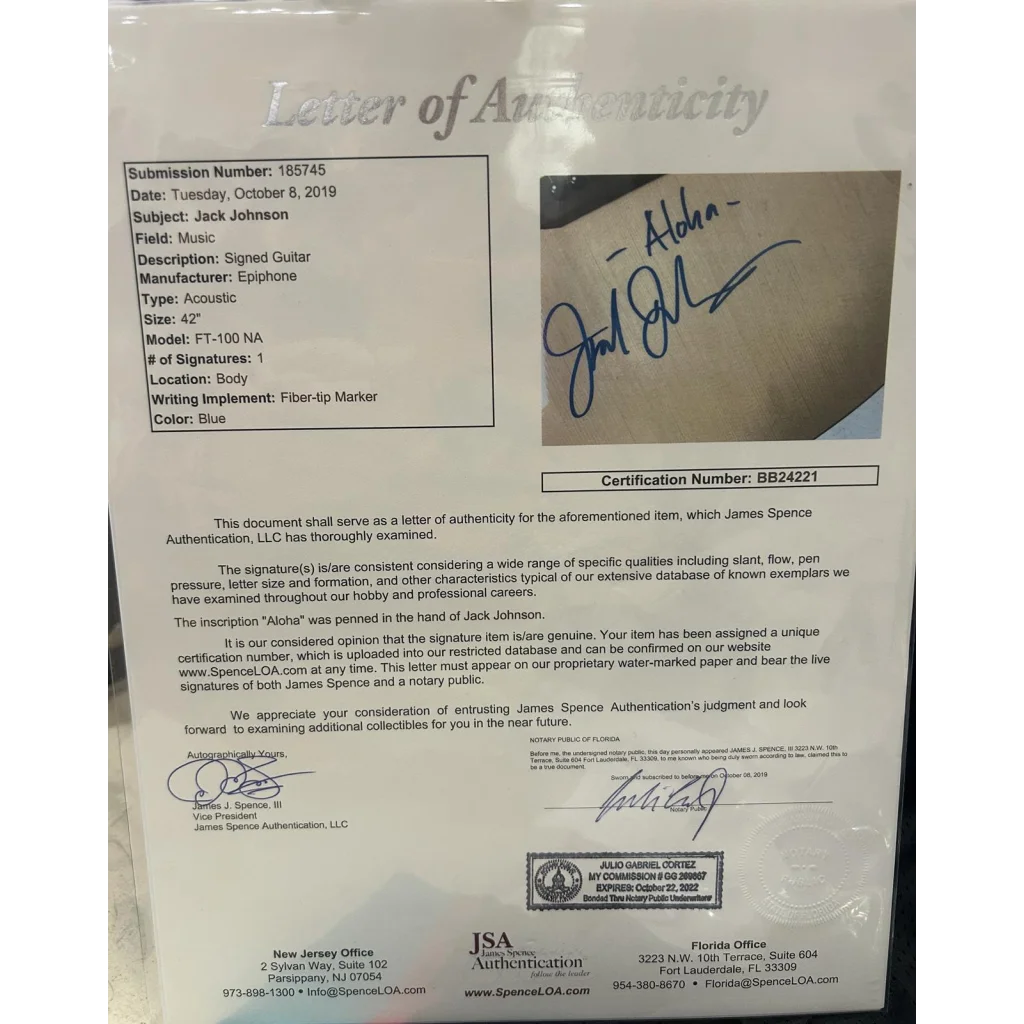 Jack Johnson signed 2019 Gibson J-45 acoustic guitar, certified authentic