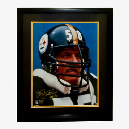 Jack Lambert autographed Pittsburgh Steelers helmet photo with HOF 90