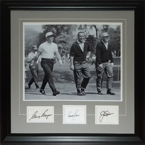 Jack Nicklaus, Arnold Palmer, Gary Player autographed deluxe framed golf piece