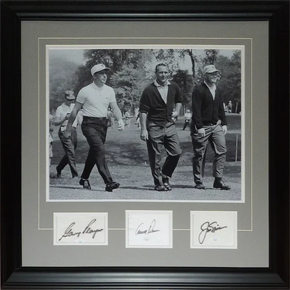 Jack Nicklaus, Arnold Palmer, Gary Player autographed deluxe framed golf piece