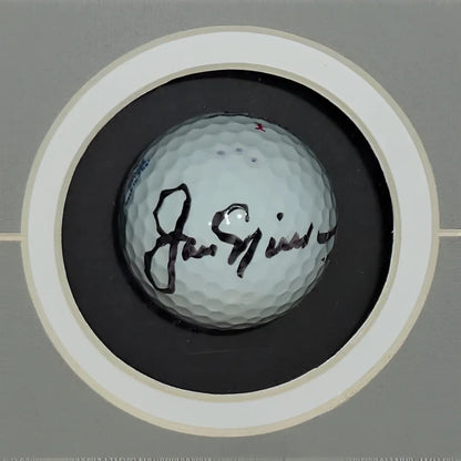 Autographed golf ball by Jack Nicklaus, Arnold Palmer, Gary Player in frame
