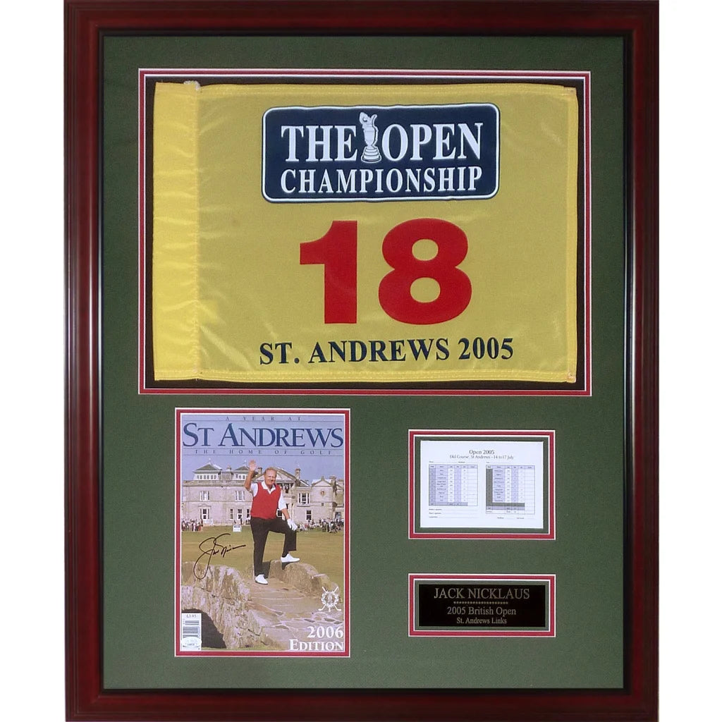 Jack Nicklaus autographed 2005 British Open deluxe framed display with flag