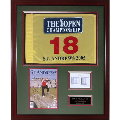 Jack Nicklaus autographed 2005 British Open deluxe framed display with flag