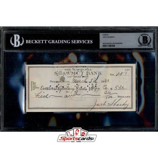 Framed 1930s Jack Sharkey signed check by Beckett Grading