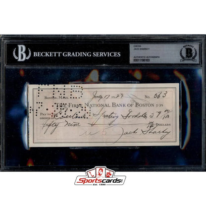 Jack Sharkey signed historic check double certified boxing history