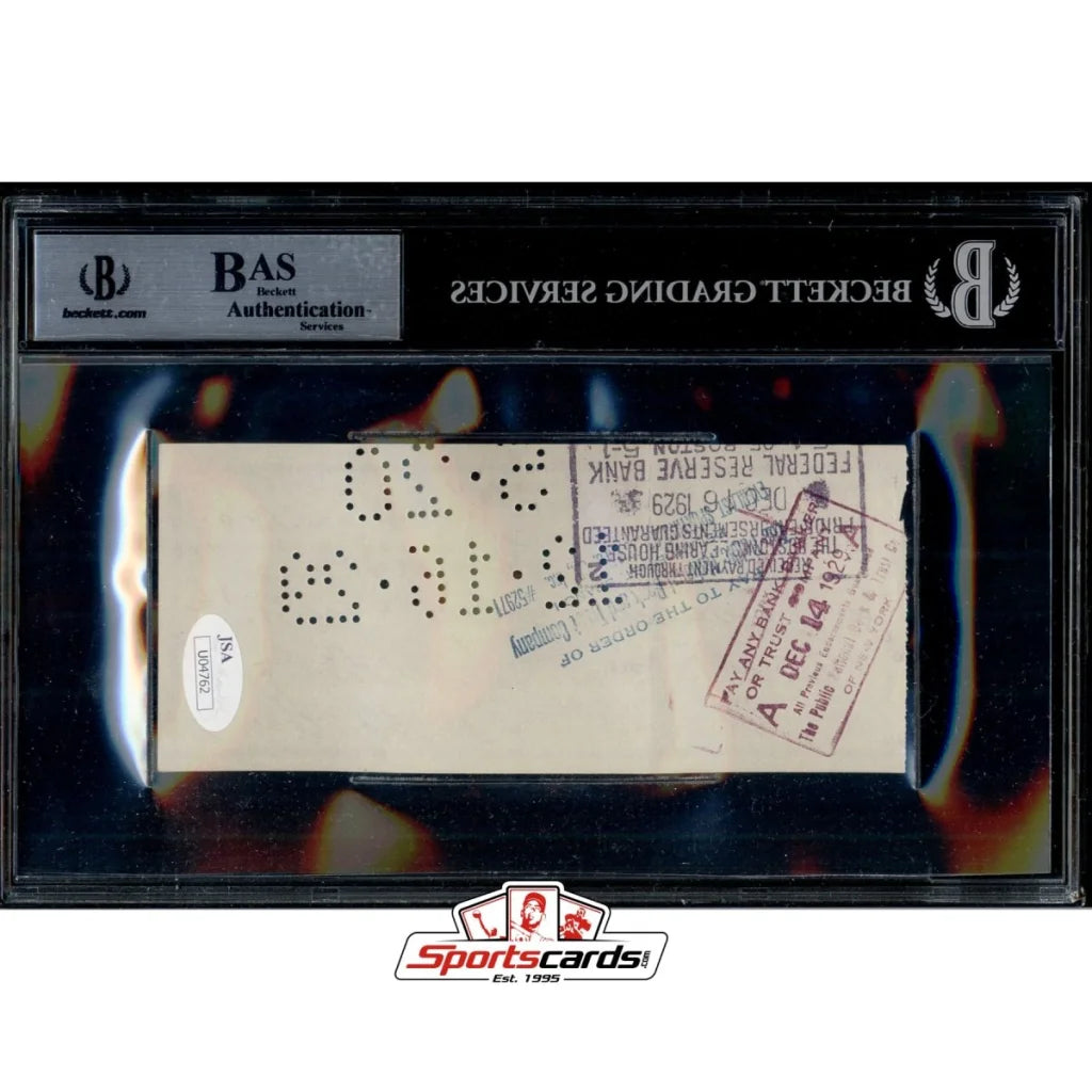 Jack Sharkey Signed Check in Beckett Case, Boxing Heavyweight Champion