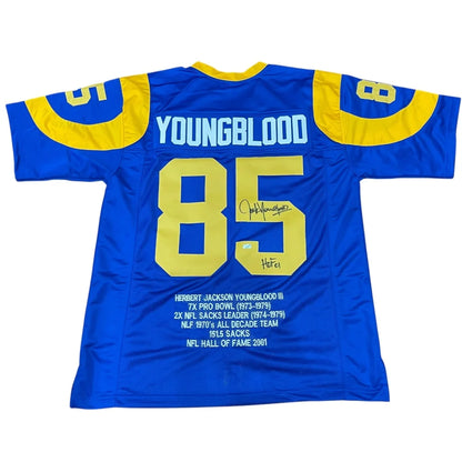 Jack Youngblood autographed Los Angeles career stat custom jersey with Youngblood 85