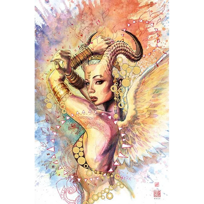 Watercolor winged horned Jackie Estacado by Marc Silvestri