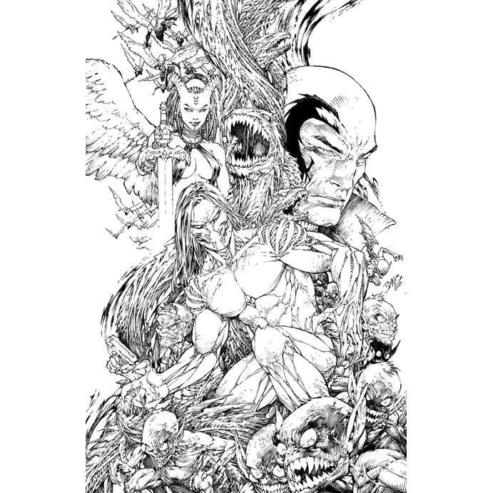 Marc Silvestri’s Jackie Estacado in epic black-and-white fantasy battle illustration