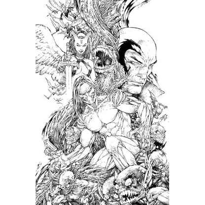 Marc Silvestri’s Jackie Estacado in epic black-and-white fantasy battle illustration