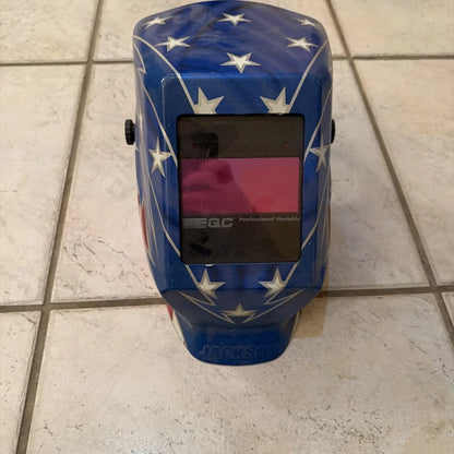 Jackson Safety HSL100 Glory PRO-V auto darkening welding helmet with blue shell, white star decals and digital display