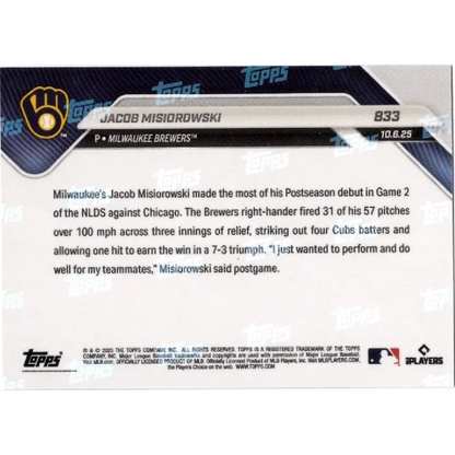 Jacob Misiorowski Milwaukee Brewers authenticated baseball card