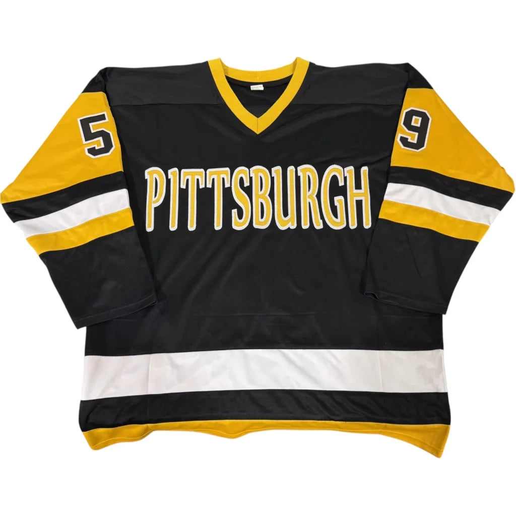 Jake Guentzel signed Pittsburgh black custom hockey jersey with gold accents