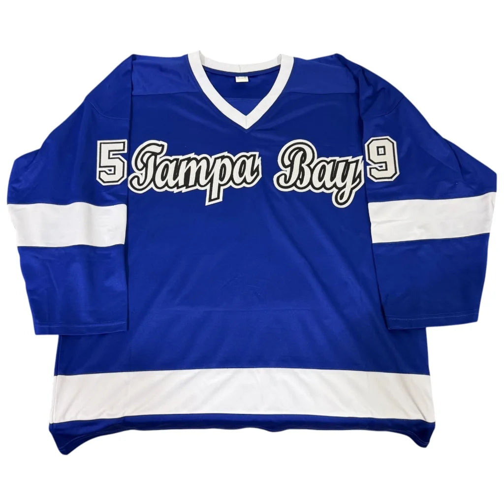 Jake Guentzel Tampa Bay hockey jersey number 59 in blue with white accents