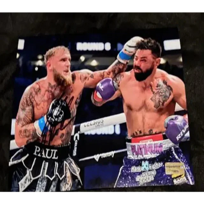 Jake Paul auto signed 8x10 boxing match photo of fighters with blonde and dark hair