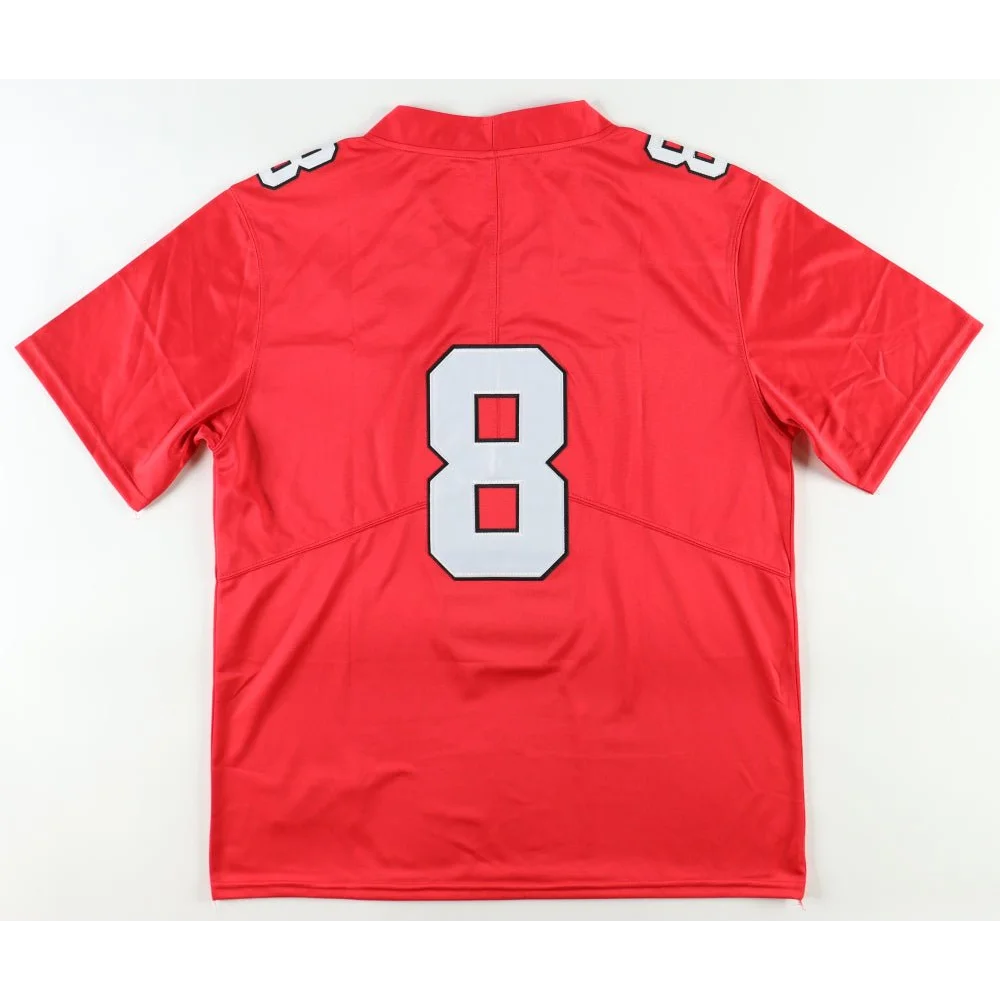 Red athletic jersey with number 8, Jaleel McLaughlin signed jersey, Youngstown State Penguins