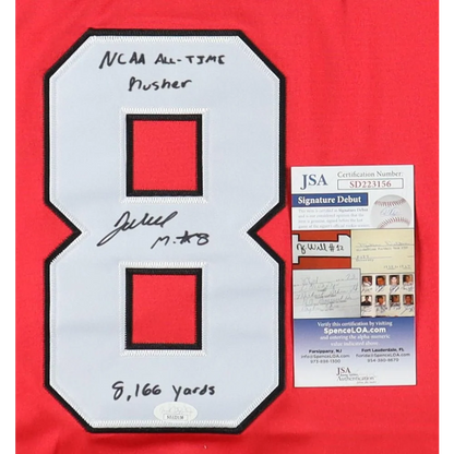 Red Youngstown State Penguins signed jersey of Jaleel McLaughlin with NCAA record and JSA cert