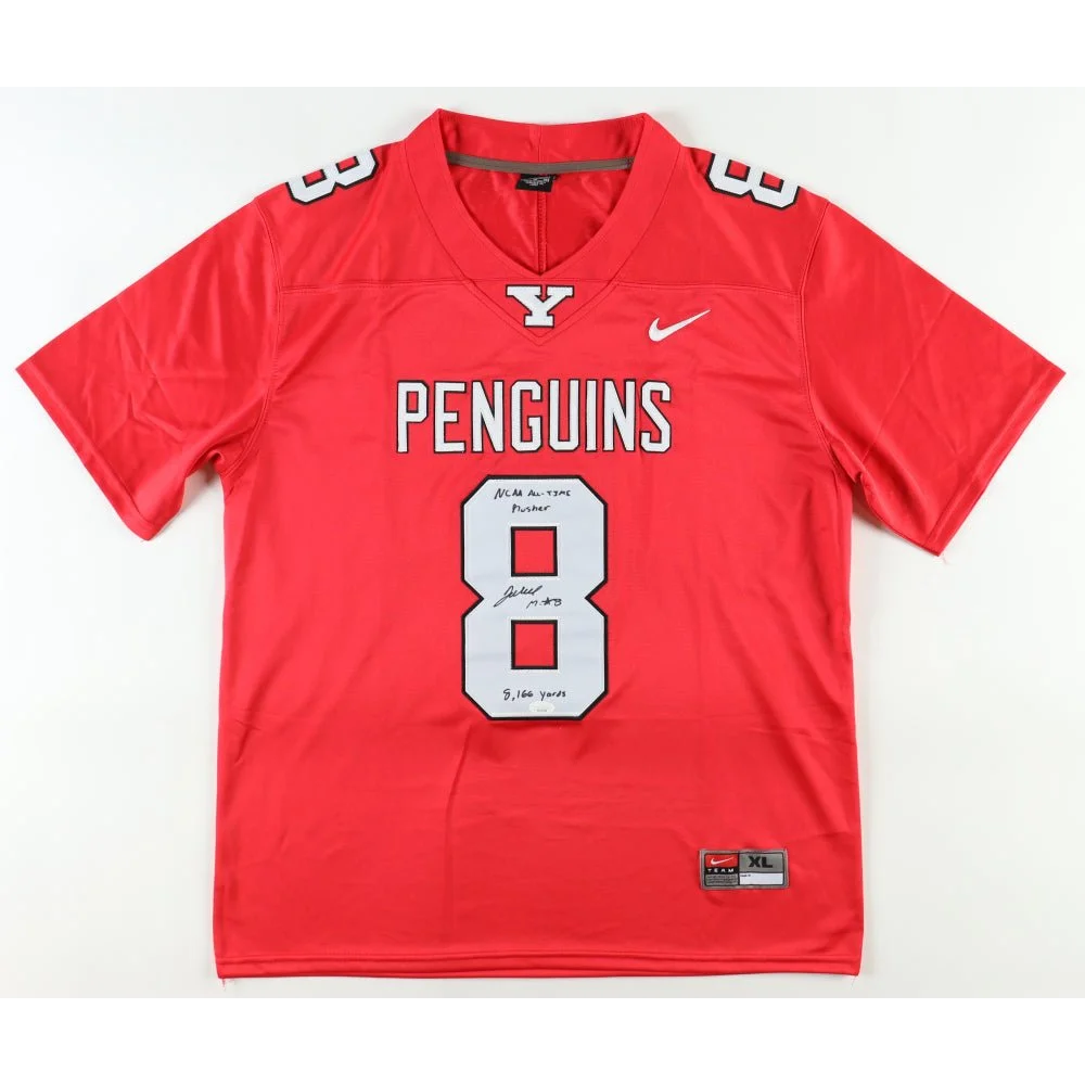 Red Youngstown State Penguins signed jersey with Jaleel McLaughlin number 8