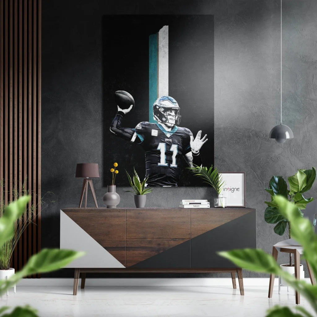 Philadelphia Eagles #11 black teal action poster on brushed aluminium dibond