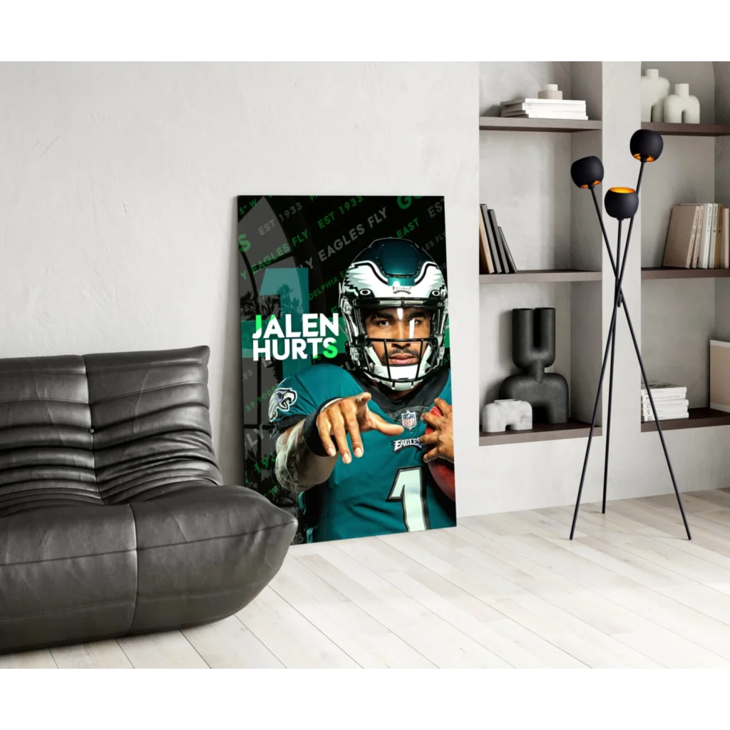 Jalen Hurts Eagles teal white canvas wall art print