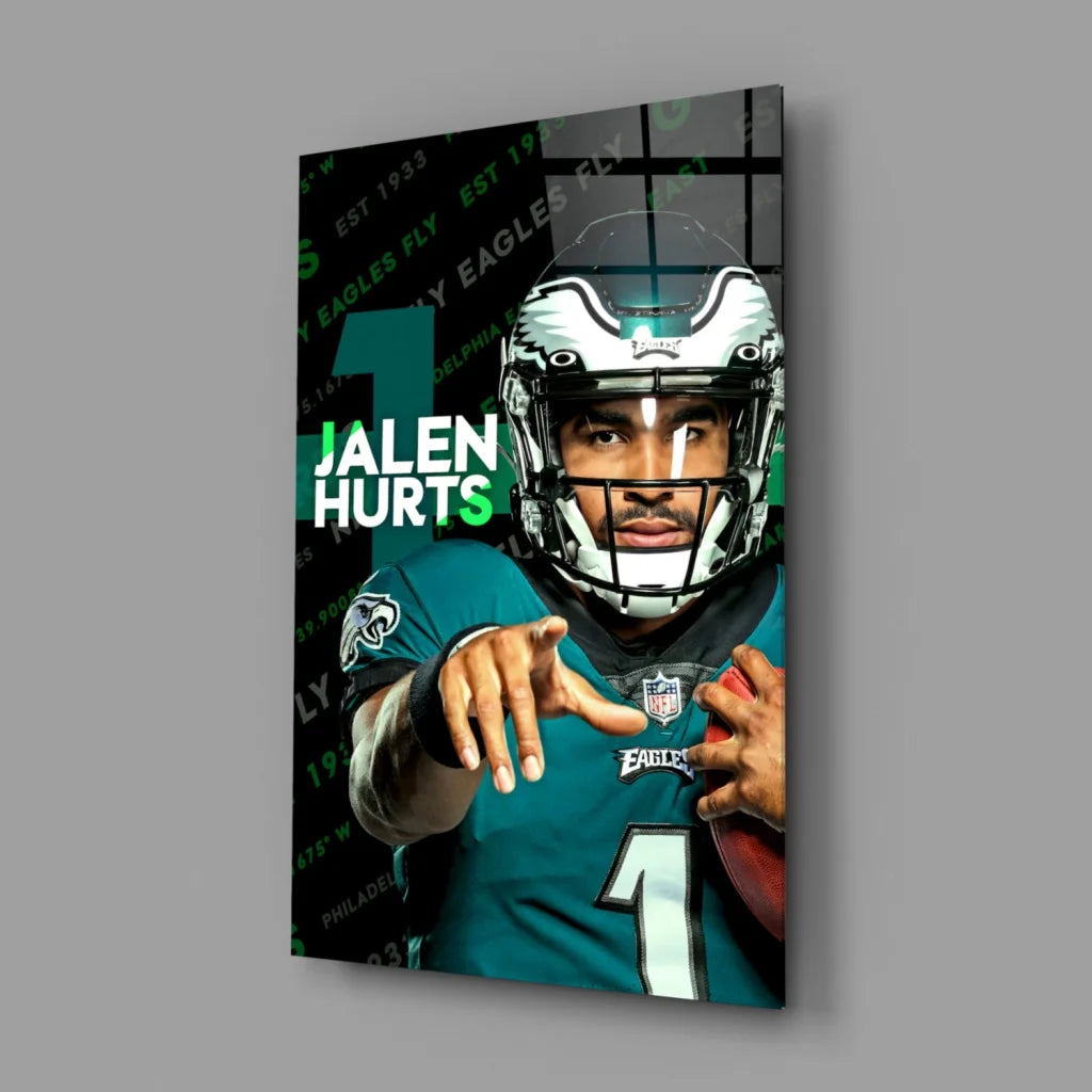 Jalen Hurts Eagles Jersey Canvas Wall Art Print | Glass Wall Art Print | vintageantiquesgifts.com