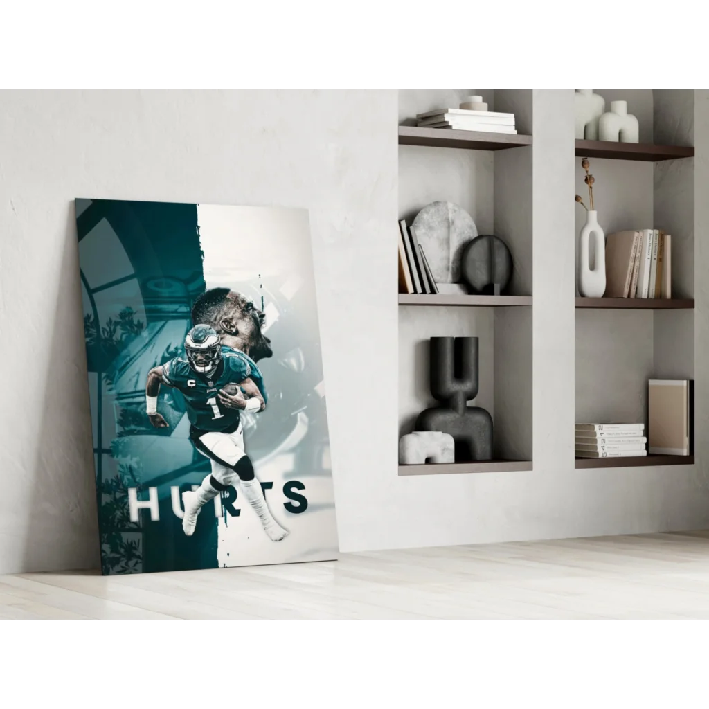 Jalen Hurts Eagles canvas wall art print of player in teal uniform