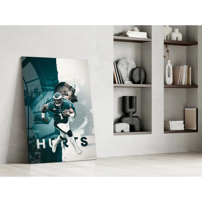 Jalen Hurts Eagles canvas wall art print of player in teal uniform