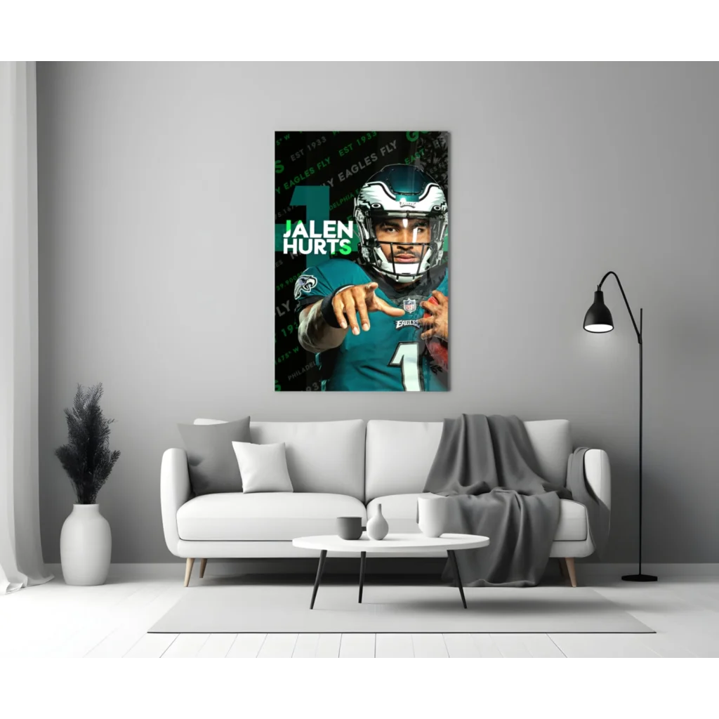Jalen Hurts Eagles Jersey Canvas Wall Art Print | Modern Wall Art Decor | vintageantiquesgifts.com